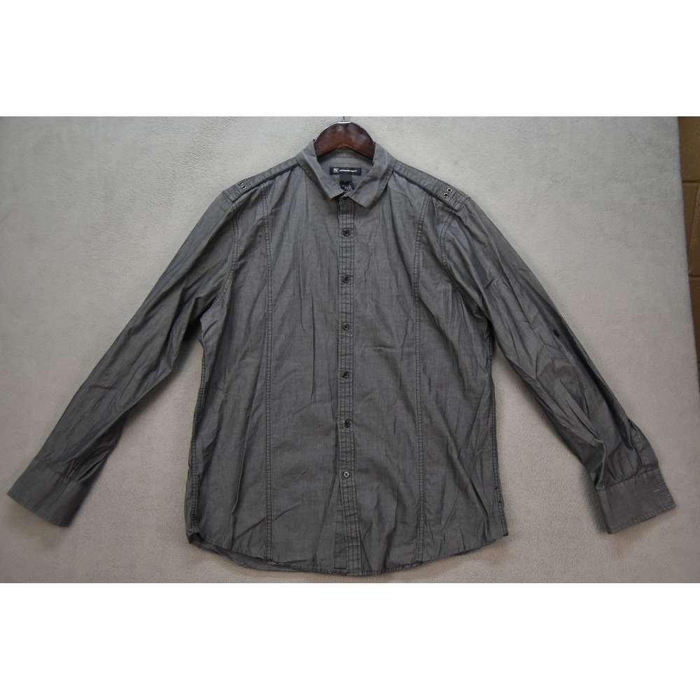 INC International Concepts Men's Gray Cotton Button Down Long Sleeve Shirt L